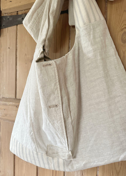Adjustable Bow Shoulder Bag- Patchwork Linen