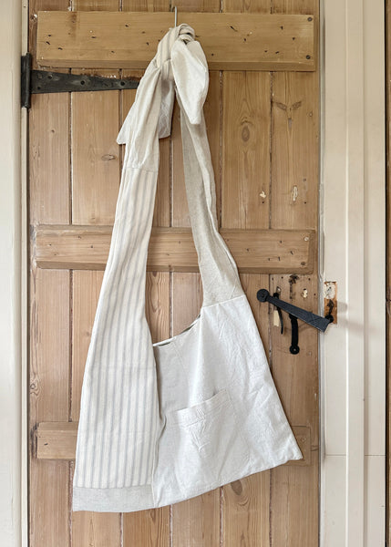 Adjustable Bow Shoulder Bag- Patchwork Linen