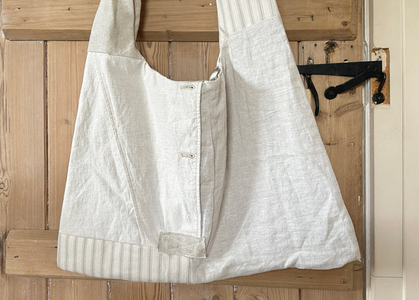 Adjustable Bow Shoulder Bag- Patchwork Linen