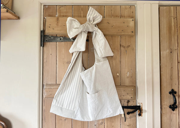 Adjustable Bow Shoulder Bag- Patchwork Linen