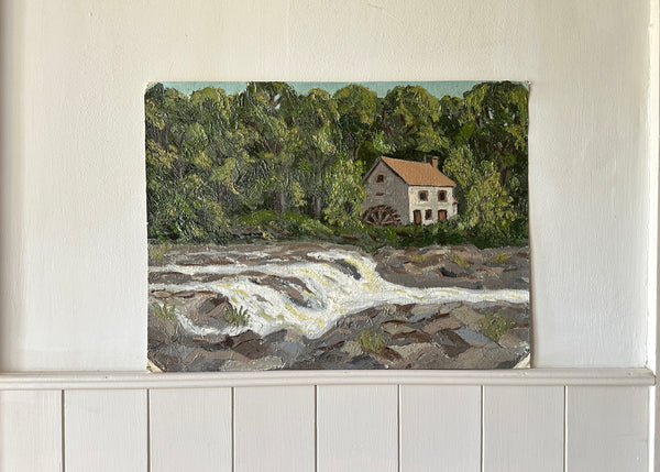 Mill and River Landscape Painting