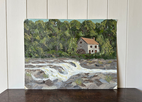 Mill and River Landscape Painting