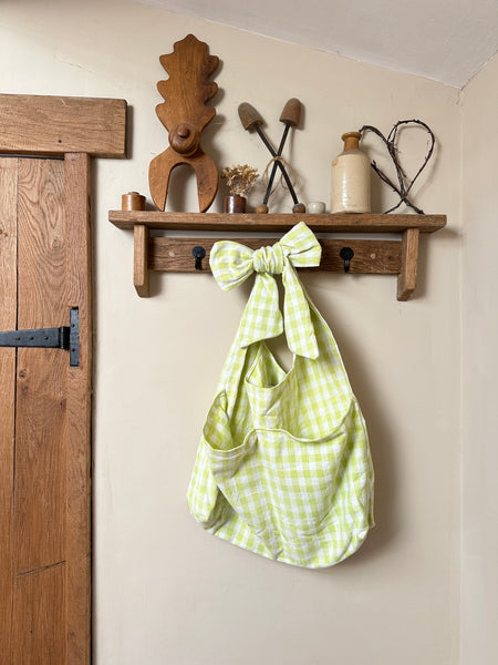 Repurposed Gingham Tablecloth Bow Bag