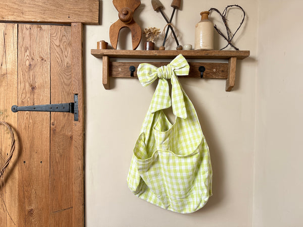 Repurposed Gingham Tablecloth Bow Bag