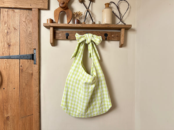 Repurposed Gingham Tablecloth Bow Bag