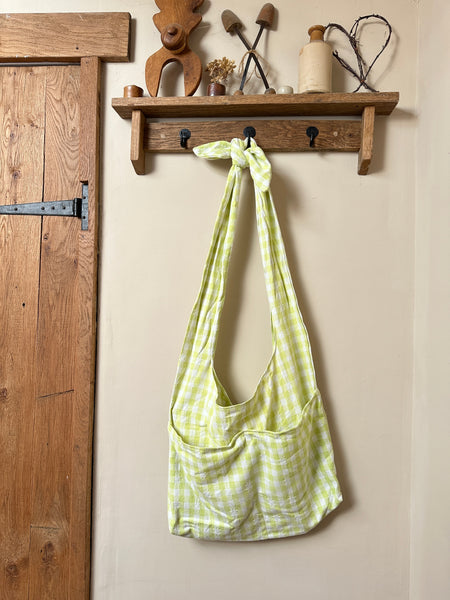 Repurposed Gingham Tablecloth Bow Bag