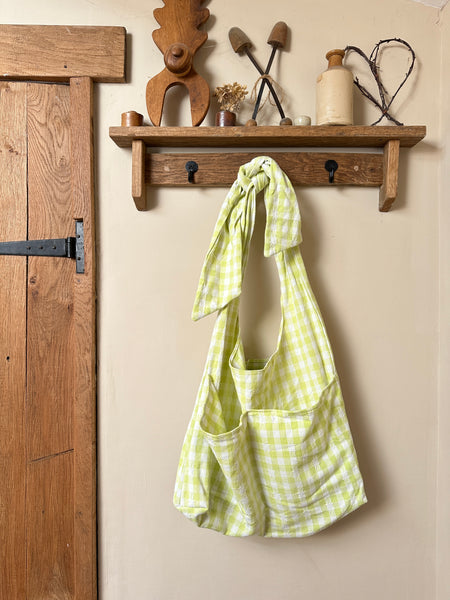 Repurposed Gingham Tablecloth Bow Bag