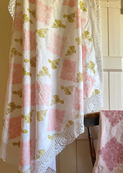 Wild Rose with Lace- Reworked Tablecloth
