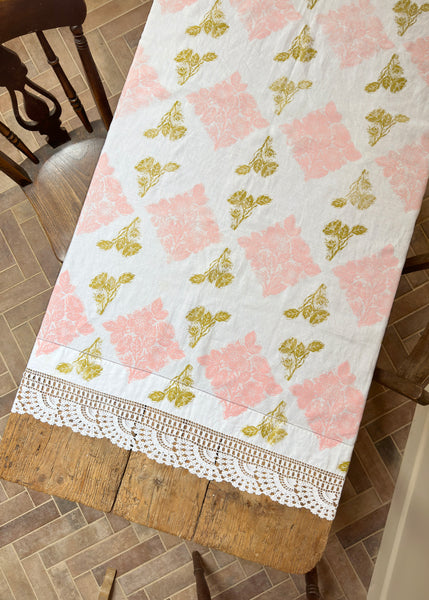 Wild Rose with Lace- Reworked Tablecloth