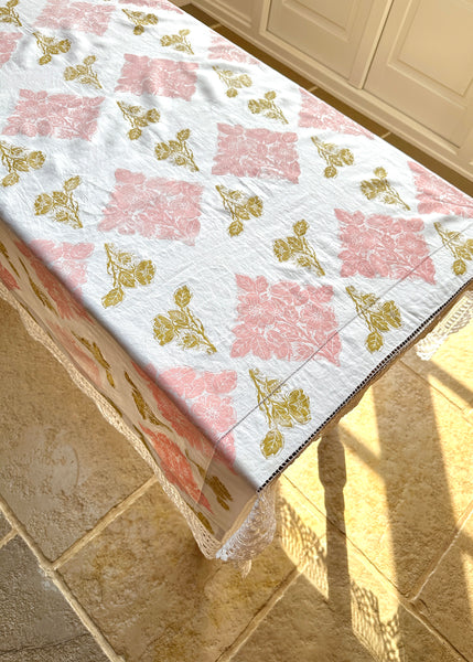 Wild Rose with Lace- Reworked Tablecloth