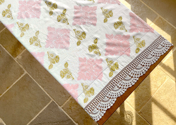 Wild Rose with Lace- Reworked Tablecloth