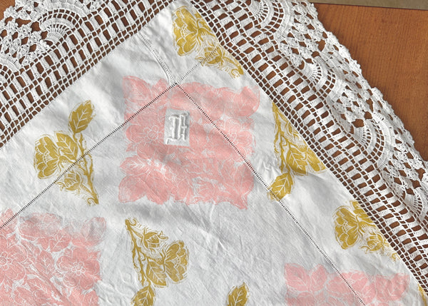Wild Rose with Lace- Reworked Tablecloth