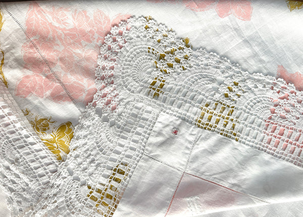 Wild Rose with Lace- Reworked Tablecloth