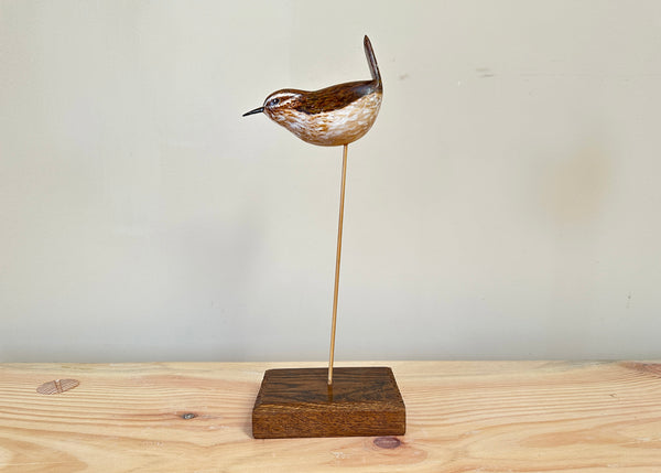 Hand Carved Wren Sculpture