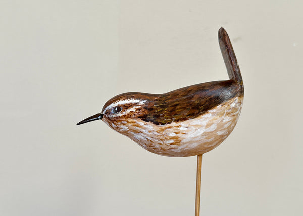 Hand Carved Wren Sculpture