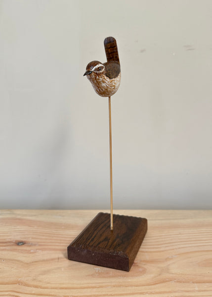 Hand Carved Wren Sculpture