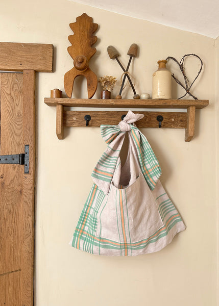 French Linen Bow Shoulder Bag- Slouchy Tote