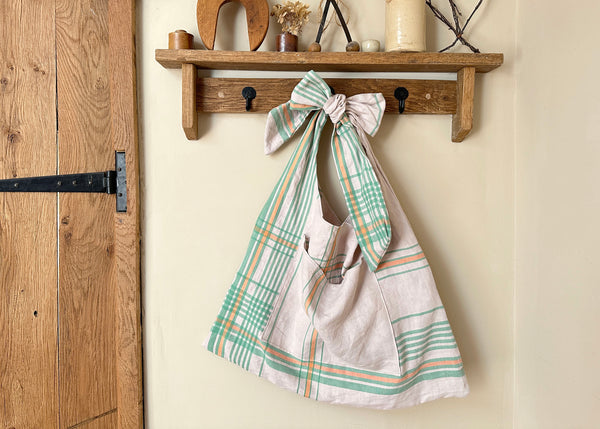 French Linen Bow Shoulder Bag- Slouchy Tote