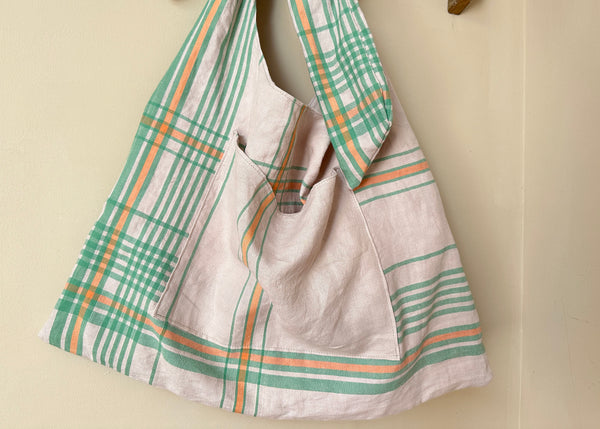 French Linen Bow Shoulder Bag- Slouchy Tote