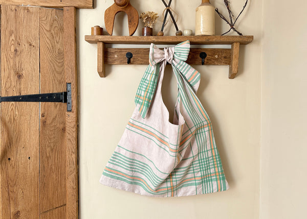French Linen Bow Shoulder Bag- Slouchy Tote
