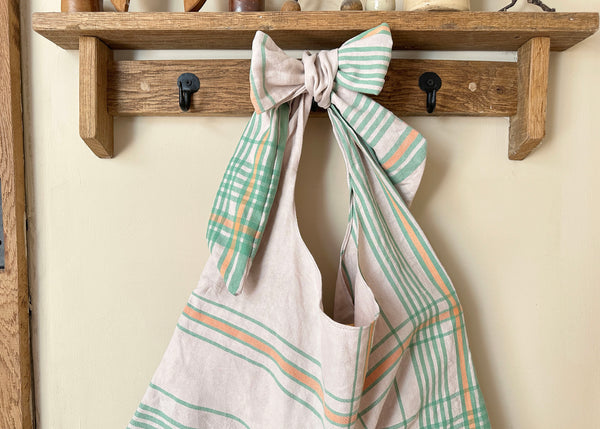 French Linen Bow Shoulder Bag- Slouchy Tote