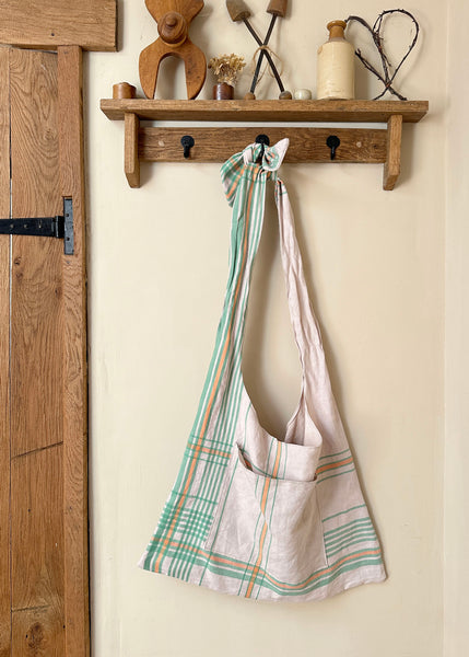 French Linen Bow Shoulder Bag- Slouchy Tote