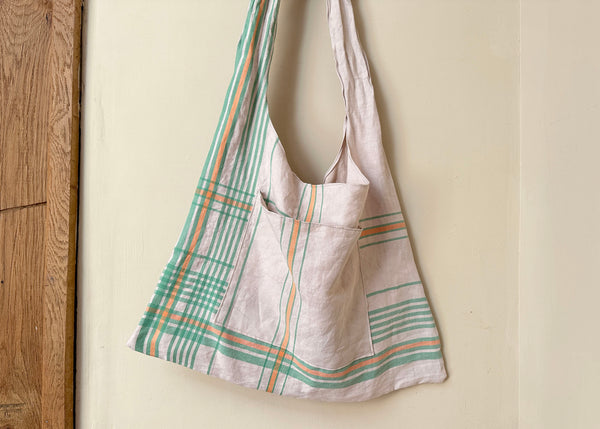 French Linen Bow Shoulder Bag- Slouchy Tote