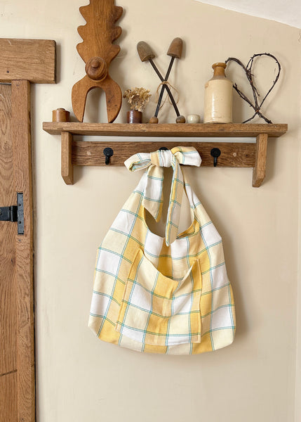 Woven Tablecloth Bow Shoulder Bag- Slouchy Tote