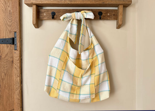 Woven Tablecloth Bow Shoulder Bag- Slouchy Tote