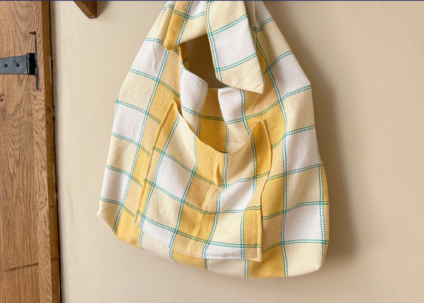 Woven Tablecloth Bow Shoulder Bag- Slouchy Tote