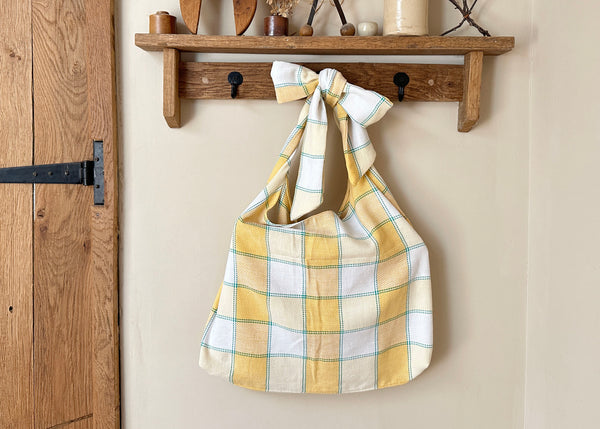 Woven Tablecloth Bow Shoulder Bag- Slouchy Tote