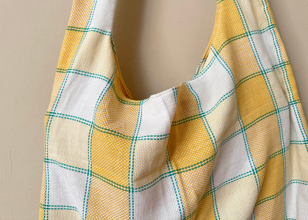 Woven Tablecloth Bow Shoulder Bag- Slouchy Tote