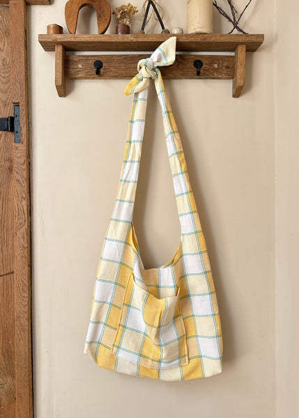Woven Tablecloth Bow Shoulder Bag- Slouchy Tote