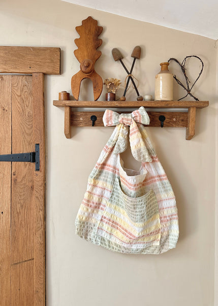 Seersucker Tablecloth Bow Shoulder Bag- Slouchy Tote