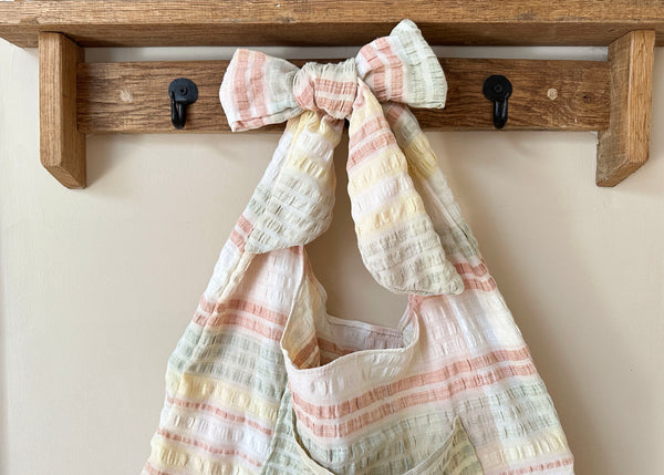 Seersucker Tablecloth Bow Shoulder Bag- Slouchy Tote