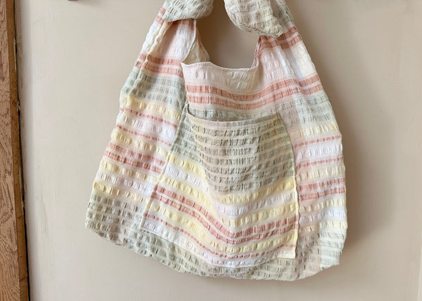 Seersucker Tablecloth Bow Shoulder Bag- Slouchy Tote