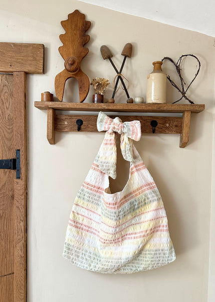 Seersucker Tablecloth Bow Shoulder Bag- Slouchy Tote