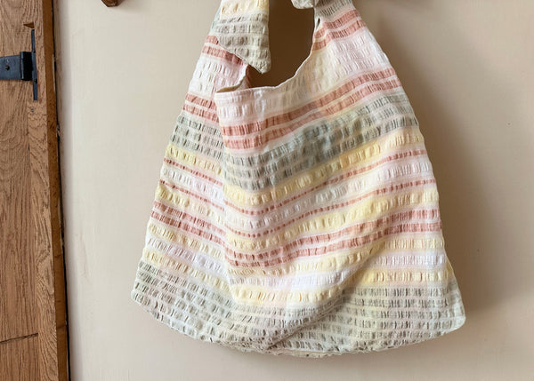Seersucker Tablecloth Bow Shoulder Bag- Slouchy Tote