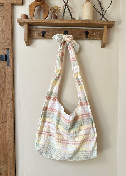 Seersucker Tablecloth Bow Shoulder Bag- Slouchy Tote