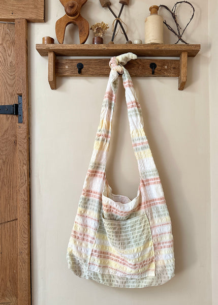 Seersucker Tablecloth Bow Shoulder Bag- Slouchy Tote