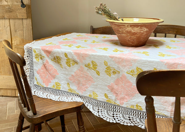 Wild Rose with Lace- Reworked Tablecloth