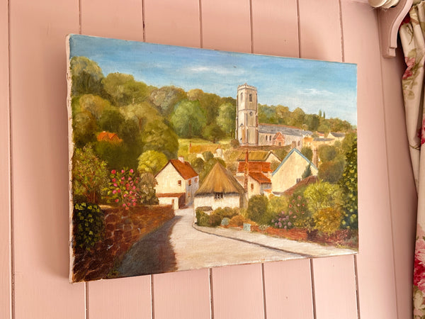 Pretty Village Oil Painting