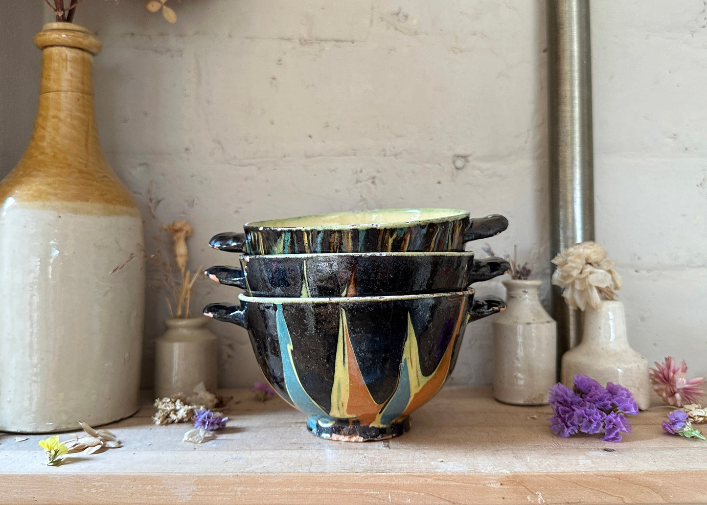 x3 Clay Marble Glaze Bowls