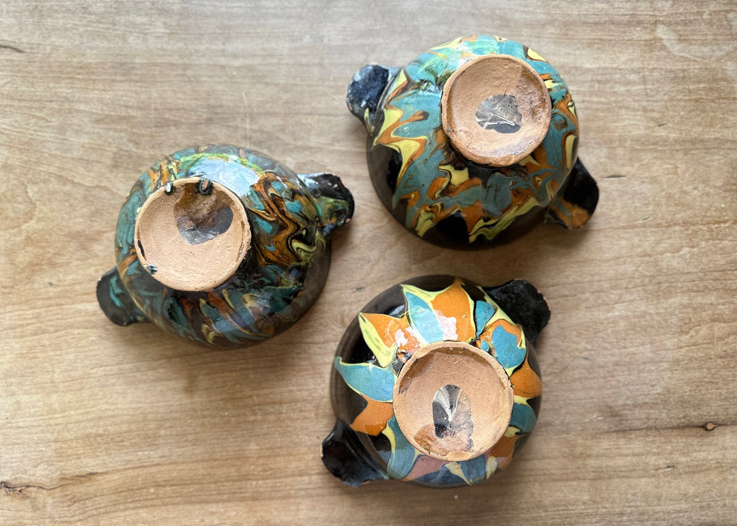 x3 Clay Marble Glaze Bowls