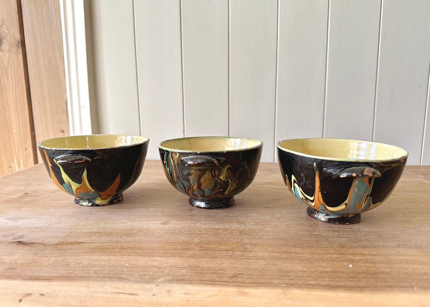 x3 Clay Marble Glaze Bowls