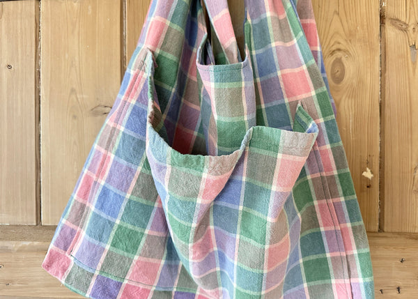 Adjustable Bow Shoulder Bag- Gingham Tablecloth