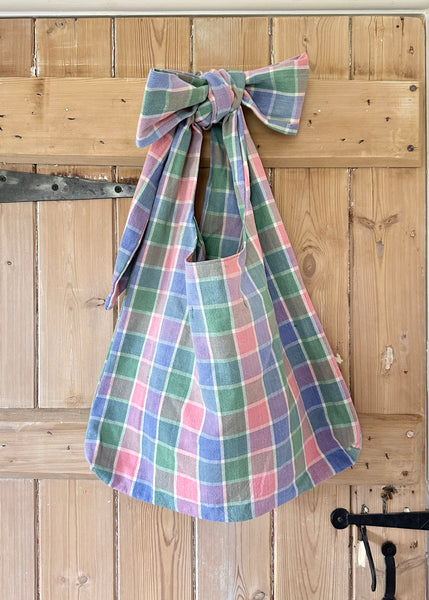 Adjustable Bow Shoulder Bag- Gingham Tablecloth