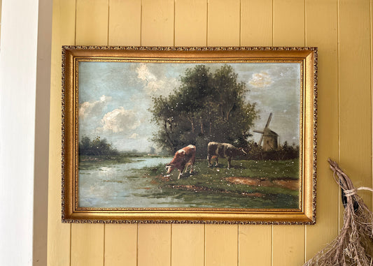 Antique Cow Oil Painting