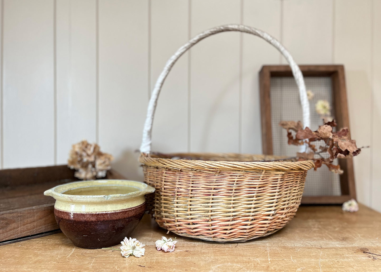 Weathered Wicker Foraging Basket