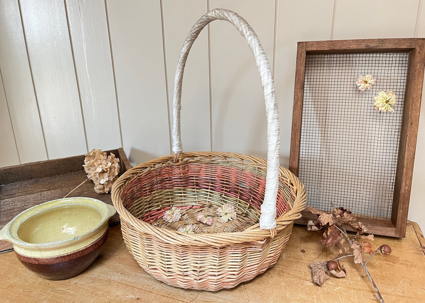 Weathered Wicker Foraging Basket